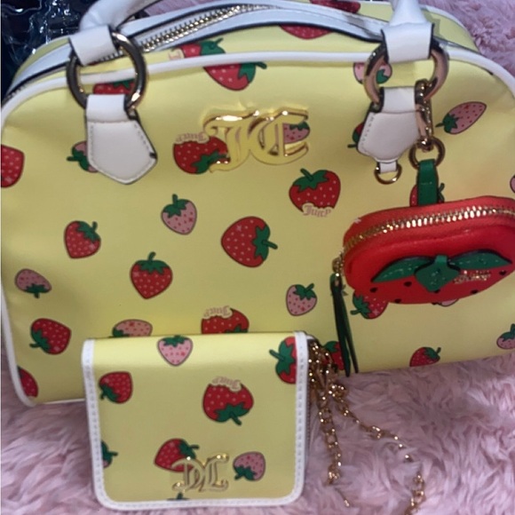 Juicy Couture Yellow and Red Satchel with Strawberry Print - Picture 1 of 1